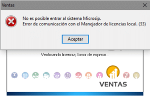 Error de comunicación 33. Microsip.